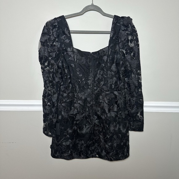 Lulus NWT Masterfully Eloquent Black 3D Floral Mini Dress XL Prom Formal Party - Picture 9 of 11